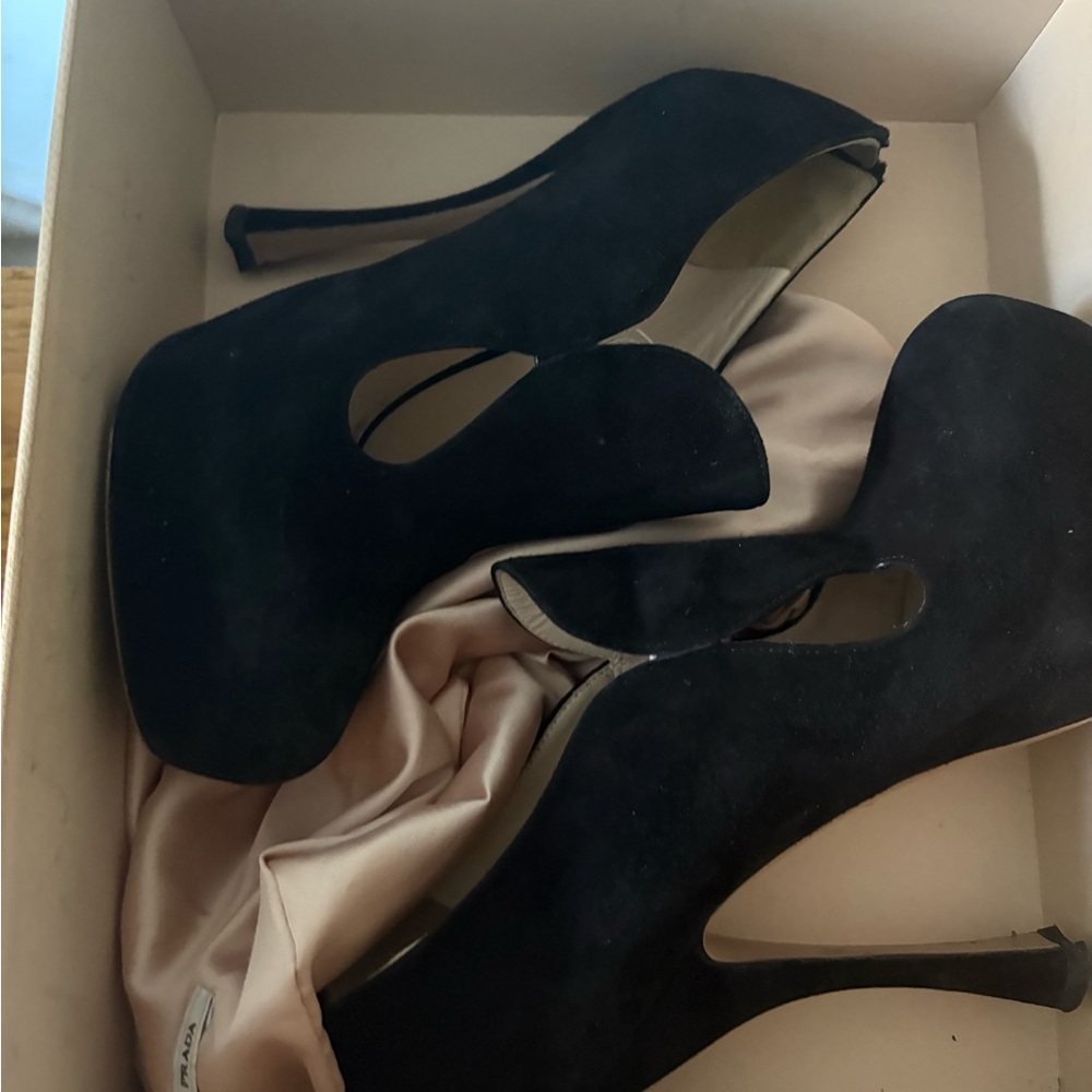 Prada Black Suede Heels
